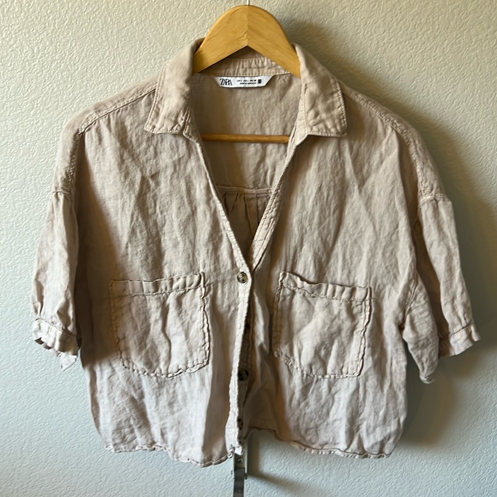 ZARA cropped linen button top size Large